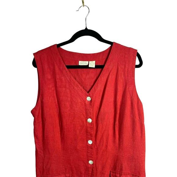 St Johns Bay Vintage Linen Blend Red Button Front Sleeveless Midi Dress Size 18M - Picture 2 of 6